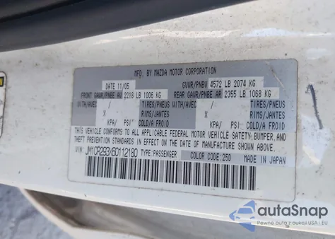 2006 Mazda Mazda5 Touring from USA, damaged, VIN JM1CR293X60112180